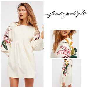Free People Cream Long Sleeve Dress with Multicolor Floral Design